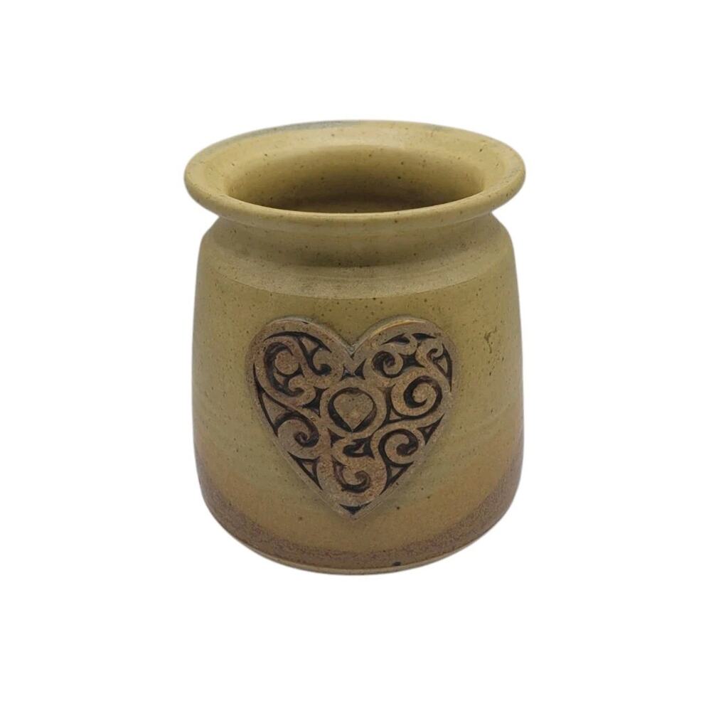 Studio Pottery Neutral Earth Tone Brown Matte Glaze Heart Ceramic Pot Crock Vase